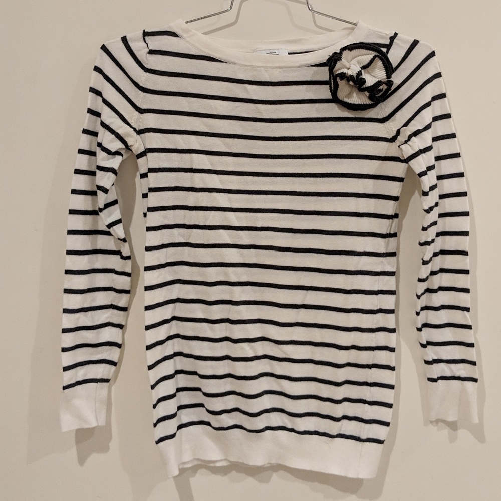 Loft gray striped corsage sweater